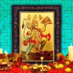 Hawai Black Shree Hanuman Sanjeevani 24k Gold Plated Foil Embossed Wooden Wall Photo Frame-image-13