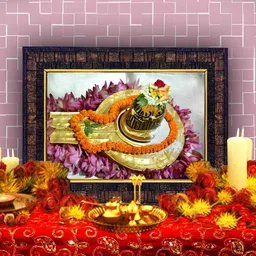Hawai Black & Orange Lord Kasi Vishwanath Shivaling Wooden Wall Photo Frame-image-26