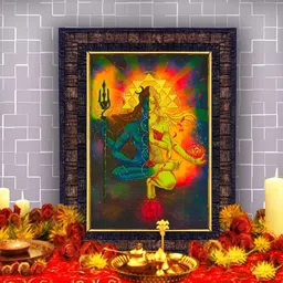 Hawai Black & Gold Toned Lord Shiva Mata Parvati Wooden Wall Photo Frame-image-65