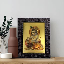 Hawai Black & Gold Plated Wooden Bal Gopal Wall hanging  Photo Frame-picture-5