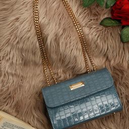 DressBerry Blue Textured Structured Sling Bag-image-83
