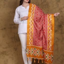 Exotic India Ethnic Motifs Printed Art Silk Ikat Dupatta-16