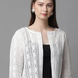 UnaOne Self Design Open Front Pure Cotton Crop Shrug-53