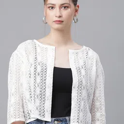 UnaOne Self Design Open Front Pure Cotton Crop Shrug-37