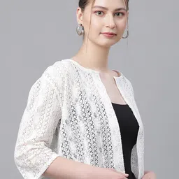 UnaOne Self Design Open Front Pure Cotton Crop Shrug image 4