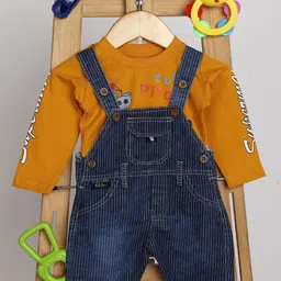 V-Mart Kids Striped Pure Cotton Dungarees With Printed T-shirt-picture-3