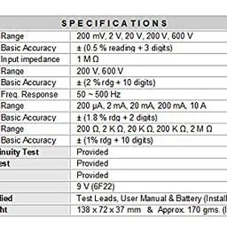 var tech Digital Multimeter V MAS 830 LB, 3½ Digits (2000 Counts), 600 V AC/DC, with Backlight image 3