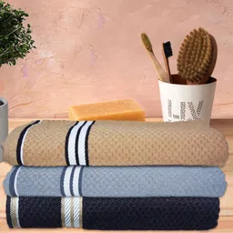 Athom Trendz Living Grey & Brown 3 Pcs Popcorn Textured 300 GSM Pure Cotton Bath Towels-5
