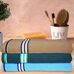 Athom Trendz Living 3-Pcs Blue & Brown Popcorn Textured 300 GSM Pure Cotton Bath Towels-8