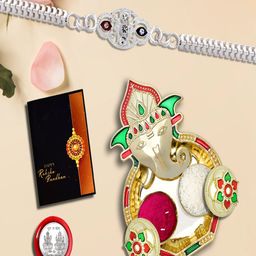 Rakhi Combo for Brother with Dish, Pooja Coin, Roli Chawal & Greeting Card-10