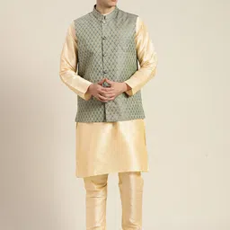 SOJANYA Mandarin Collar Regular Kurta With Churidar & With Nehru Jacket-15