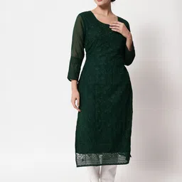 VAIRAGEE Women Green Ethnic Motifs Embroidered Thread Work Georgette Kurta-58