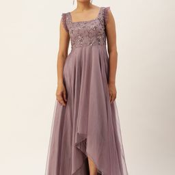 Ethnovog Floral Embellished Sequinned & Ruffled Detail Net Fit & Flare Maxi Dress-image-39