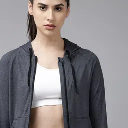 Van Heusen Women Solid Knitted Hooded Slim Fit Training or Gym Sporty Jacket-32