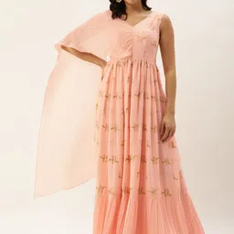 Ethnovog Floral Embroidered Georgette Maxi Gown Dress-image-17