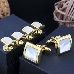 Set Of 6 Gold-Toned Mother of Pearl Studded Cufflink & Stud Gift Set-28