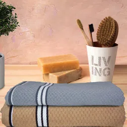 Athom Trendz Living Grey & Beige 2-Pcs Popcorn Textured 300 GSM Pure Cotton Bath Towels-18