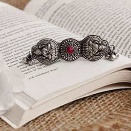 VENI Silver-Plated Oxidised Red Ruby Stone Studded Durga Finger Ring-picture-31