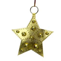 Hind Decor Yellow Textured Christmas Star With Bells-image-54