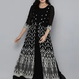 Kvsfab Floral Embroidered Thread Work Georgette Kurta-picture-14
