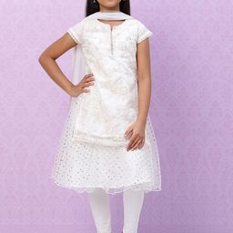 Biba Girls White Regular Kurta with Churidar & With Dupatta-picture-55