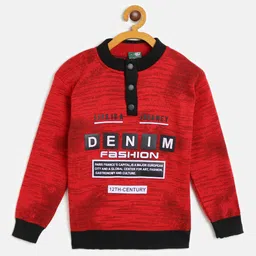 AD & AV Boys Red & Black Woollen Typography Print Pullover-image-85