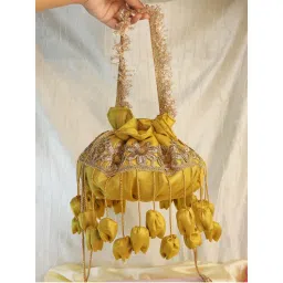 Soho Boho Studio Women Gold Embellished Gold Tulip Tangle Potli Bag-picture-5