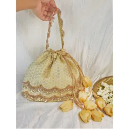 Soho Boho Studio Women White Embellished Ethereal Bloom Tulip Potli Bag-picture-48