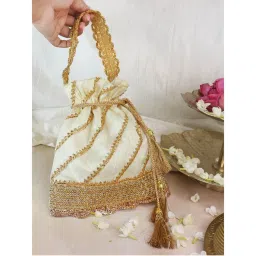 Soho Boho Studio Women Cream Embellished Cream Serene Knot Potli Bag-picture-8