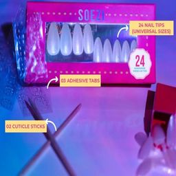 SOEZI Short Oval Application Kit With Nail Buffer, Cuticle Sticks & Nail Glue - Violet image 5