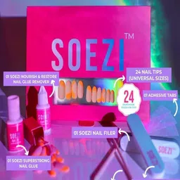 SOEZI Short Oval Application Kit With Nail Buffer, Cuticle Sticks & Nail Glue - Violet image 4