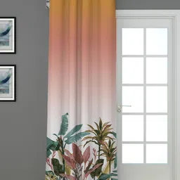 HOUZZCODE Orange & Green Floral Black Out Long Door Curtain-8