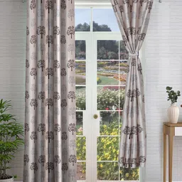 Cortina Beige & Brown 2 Pieces Floral Printed Door Curtain-10