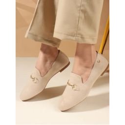 ELLE Beige Solid Slip-On Women Horsebit Loafers-picture-11