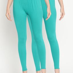 TAG 7 Women Turquoise Blue Pack of 2 Solid Straight-Fit Ankle Length Leggings-image-50