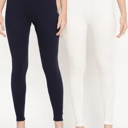 TAG 7 Pack of 2 Navy Blue & Off White Ankle Length Leggings-51