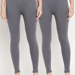 TAG 7 Women Grey Pack of 2 Solid Straight-Fit Ankle Length Leggings-image-42