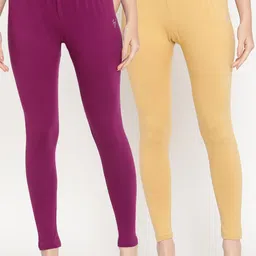 TAG 7 Women Pack Of 2 Solid Comfort-Fit Ankle-Length Leggings 98% Cotton-image-66