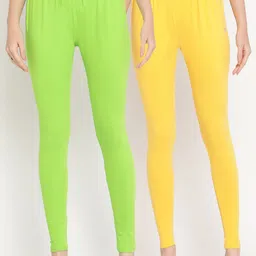 TAG 7 Women Lime Green & Yellow Pack of 2 Straight Fit Ankle-Length Leggings-image-73