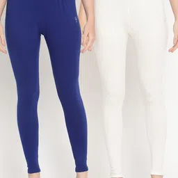 TAG 7 Women Blue & Off- White Pack of 2 Straight Fit Ankle-Length Leggings-30