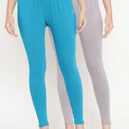 TAG 7 Women Set of 2 Blue & Grey Ankle Length Leggings-22