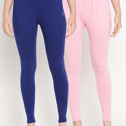 TAG 7 Women Pack of 2 Blue & Pink Solid Comfort-Fit Ankle-Length Leggings-image-96
