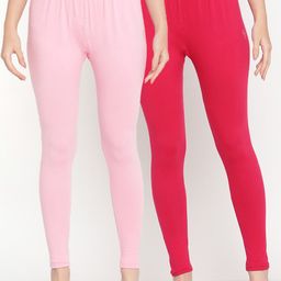 TAG 7 Women Pack Of 2 Pink Solid Comfort-Fit Ankle-Length Leggings-image-95
