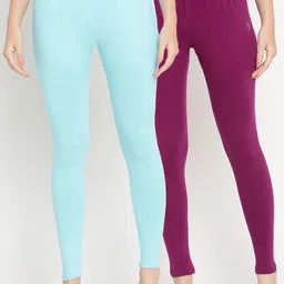 TAG 7 Women Set of 2 Blue & Purple Ankle Length Leggings-image-69