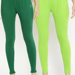 TAG 7 Pack of 2 Women Lime Green & Green Solid Leggings-image-36