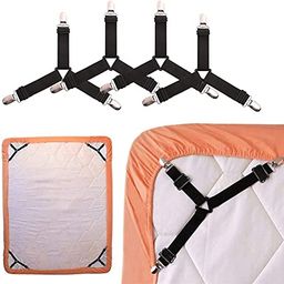 tgopit 4 PCS Triangle Bed Sheet Fasteners with Heavy Duty Grippers Clips, Adjustable Elastic Bed Sheet Holder/Straps, Black, Medium Size image 1