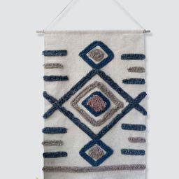 Art Avenue Rank White & Blue Embossed Cotton Rectangular Wall Hanging-image-96