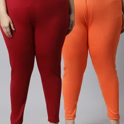 TAG 7 Plus Size Women Pack of 2 Solid Ankle-Length Leggings-image-51
