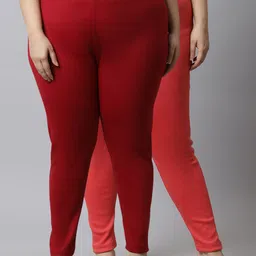 TAG 7 Women Pack Of 2 Plus Size Solid Ankle-Length Leggings-picture-2