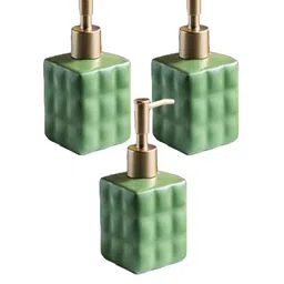 Kuber Industries Green 3 Pieces Geometric Textured Ceramic Soap Dispensers 220 ml Each-image-37